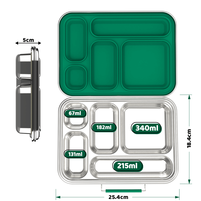 Stainless Steel Bento Box for Kids – 304 Stainless Steel, BPA-Free Metal Lunch Box with Compartments, Leak-proof, Dishwasher Safe School & Office Lunch Container (Green) - Image 3