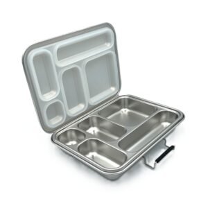 Stainless Steel Five Grid Kids Bento Box With Silicone Inner lid (White)