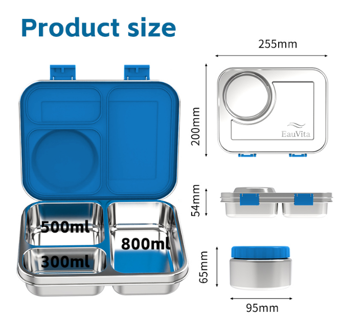 Stainless Steel Bento Box and Soup Cup Kids, Kids Metal Bento Lunch Box BPA Free Lunch Box Containers 304 Stainless Steel Bento Box for School and Office, 3_Grid (Blue) - Image 4