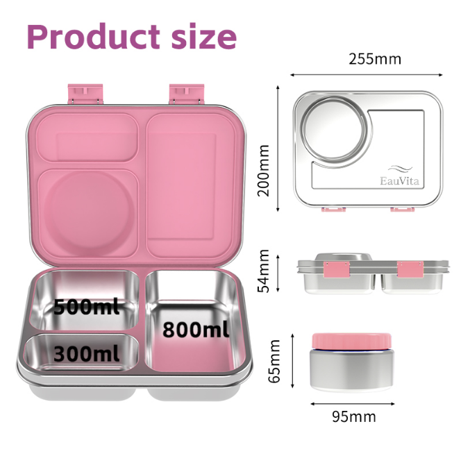 Stainless Steel Bento Box and Soup Cup Kids, Kids Metal Bento Lunch Box BPA Free Lunch Box Containers 304 Stainless Steel Bento Box for School and Office, 3_Grid (Pink) - Image 4