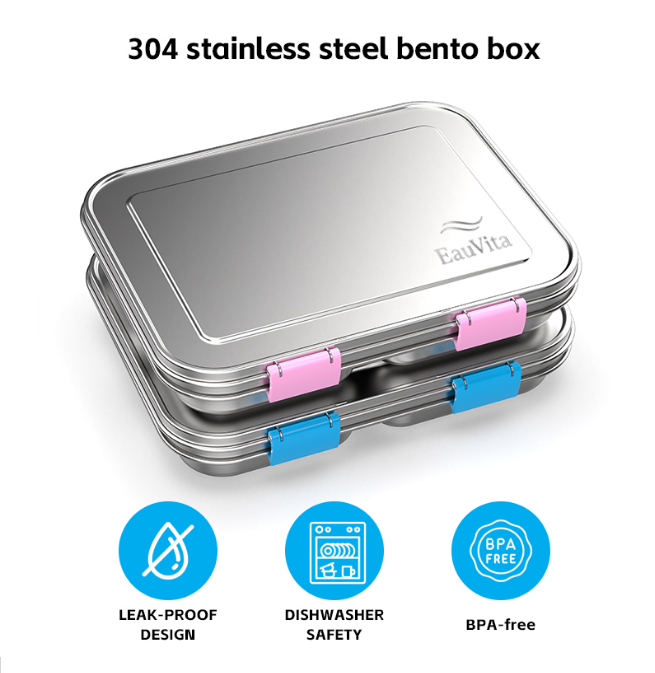 Stainless Steel Bento Box Kids, Kids Metal Bento Lunch Box BPA Free Lunch Box Containers 304 Stainless Steel Bento Box for School and Office, 4_Grid (Blue) - Image 4