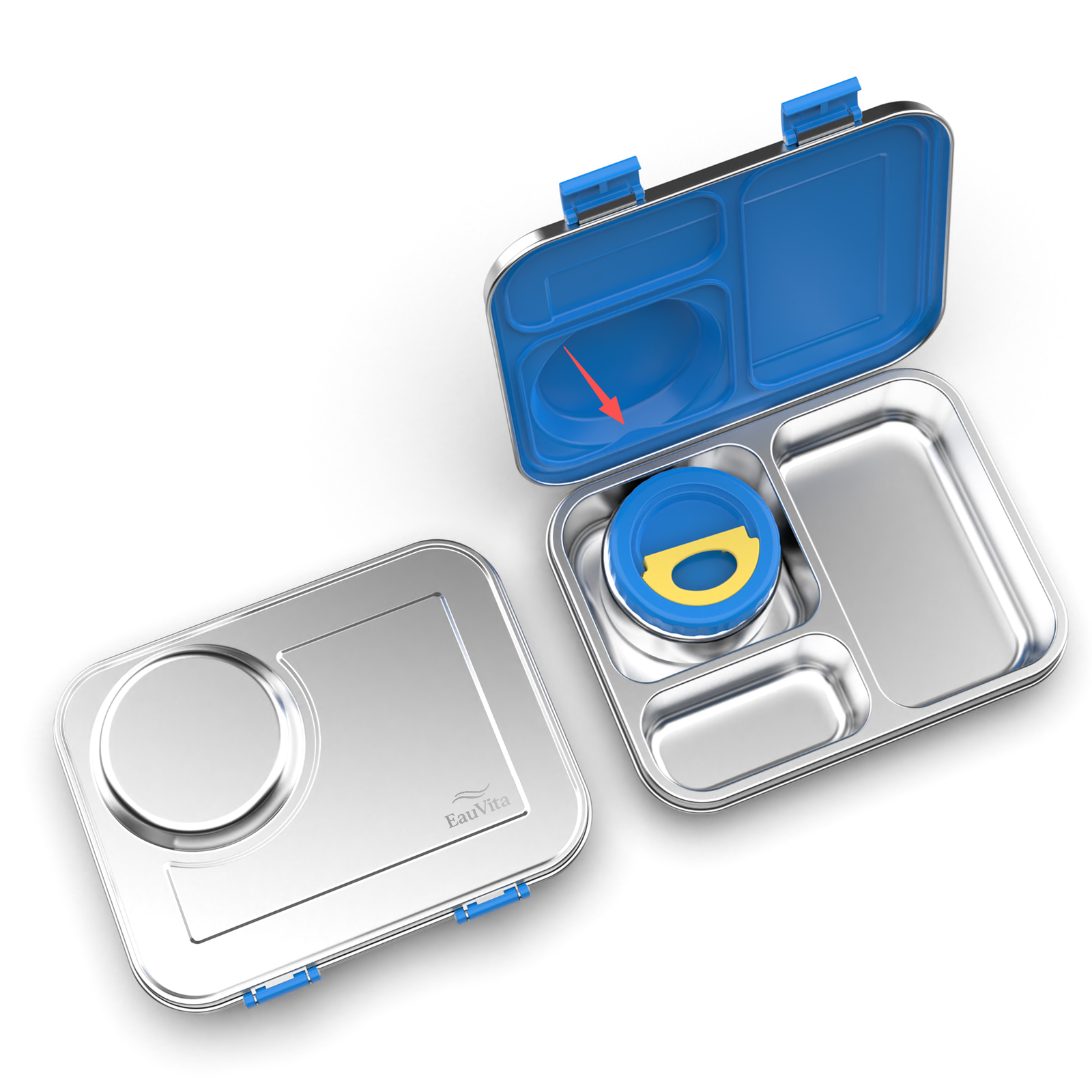 Stainless Steel Bento Box and Soup Cup Kids, Kids Metal Bento Lunch Box BPA Free Lunch Box Containers 304 Stainless Steel Bento Box for School and Office, 3_Grid (Blue) - Image 2