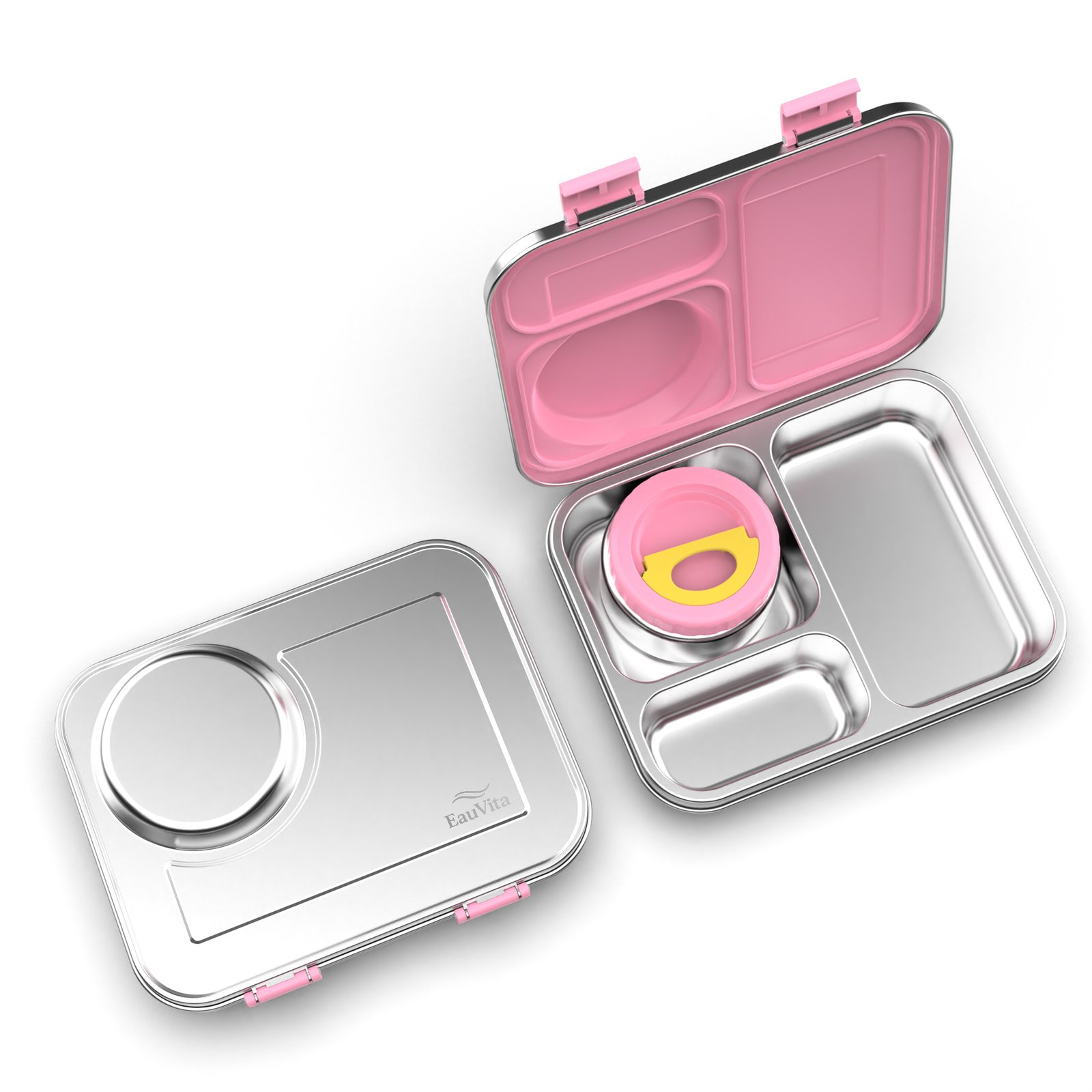 Stainless Steel Bento Box and Soup Cup Kids, Kids Metal Bento Lunch Box BPA Free Lunch Box Containers 304 Stainless Steel Bento Box for School and Office, 3_Grid (Pink) - Image 2