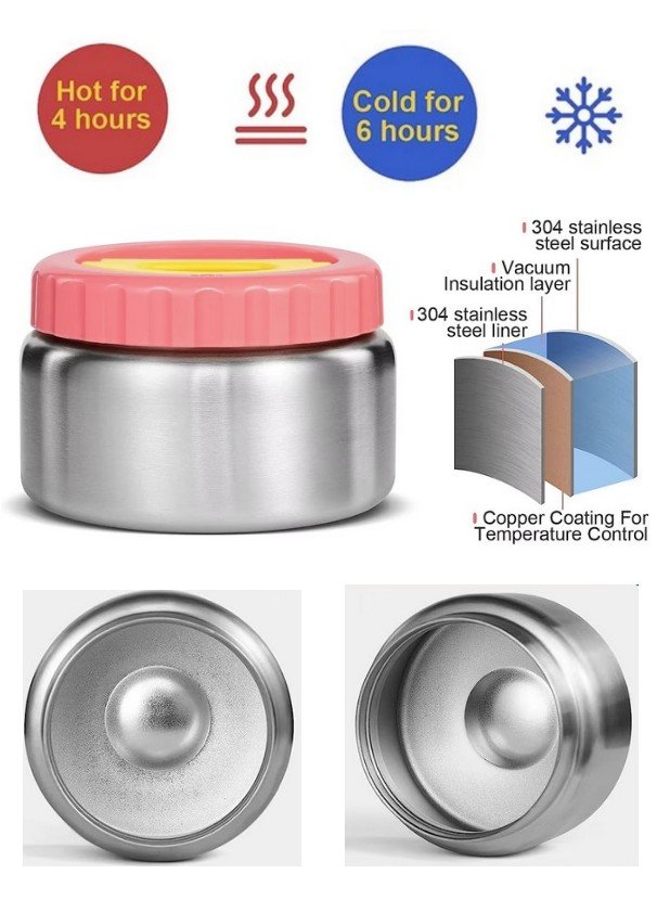 Stainless Steel Bento Box and Soup Cup Kids, Kids Metal Bento Lunch Box BPA Free Lunch Box Containers 304 Stainless Steel Bento Box for School and Office, 3_Grid (Pink) - Image 5