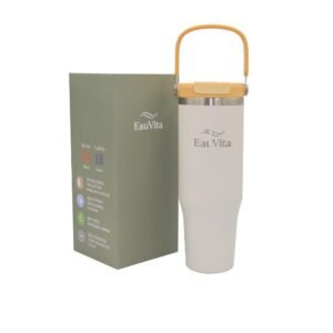 Premium 40 Oz Tumbler with Handle | 2-in-1 multi function lid | Leak Resistant | Stainless Steel Double Wall Vacuum Insulated Flask| BPA-Free | Non Spill for Cold and Hot Drink Water Bottle | Cream